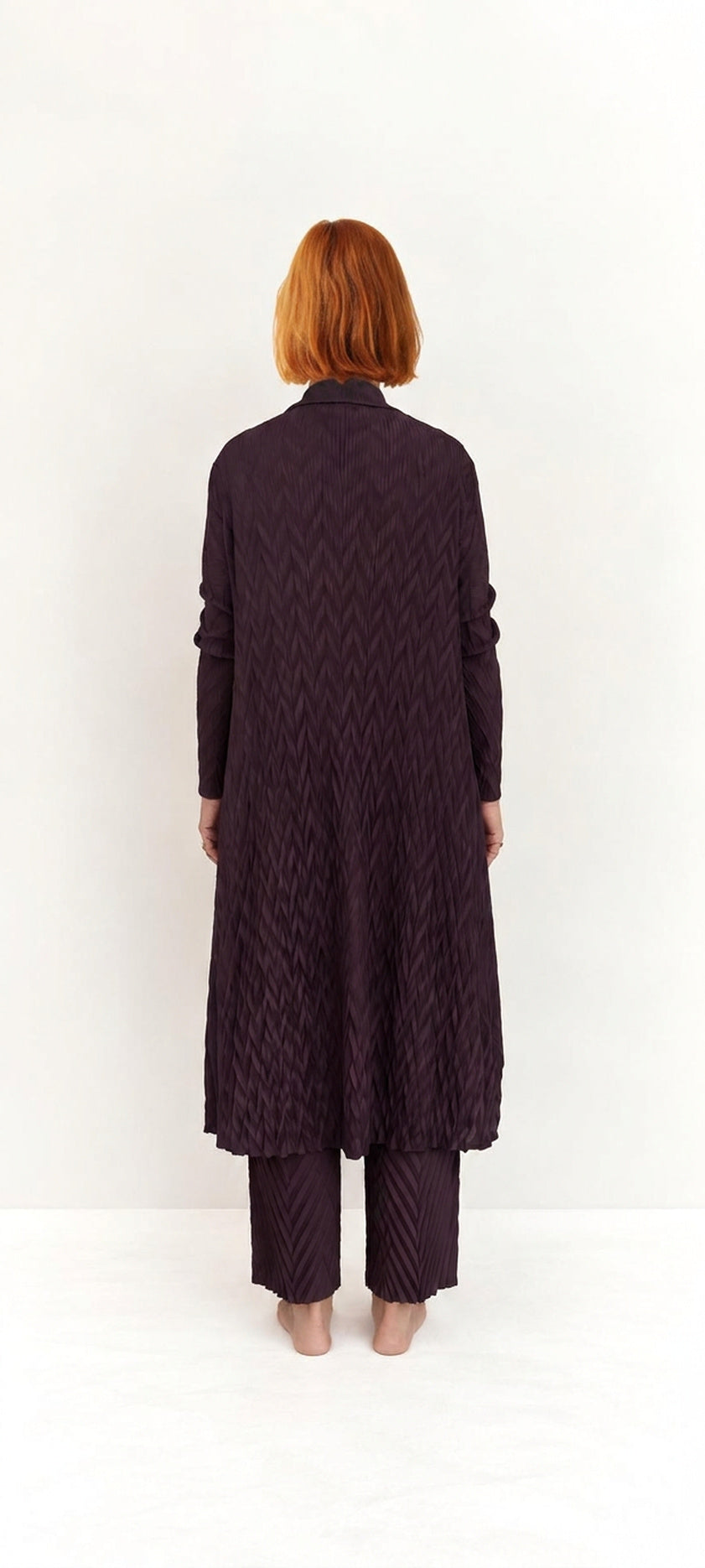 Cardigan Plissé Lungo con Collo Drappeggiato