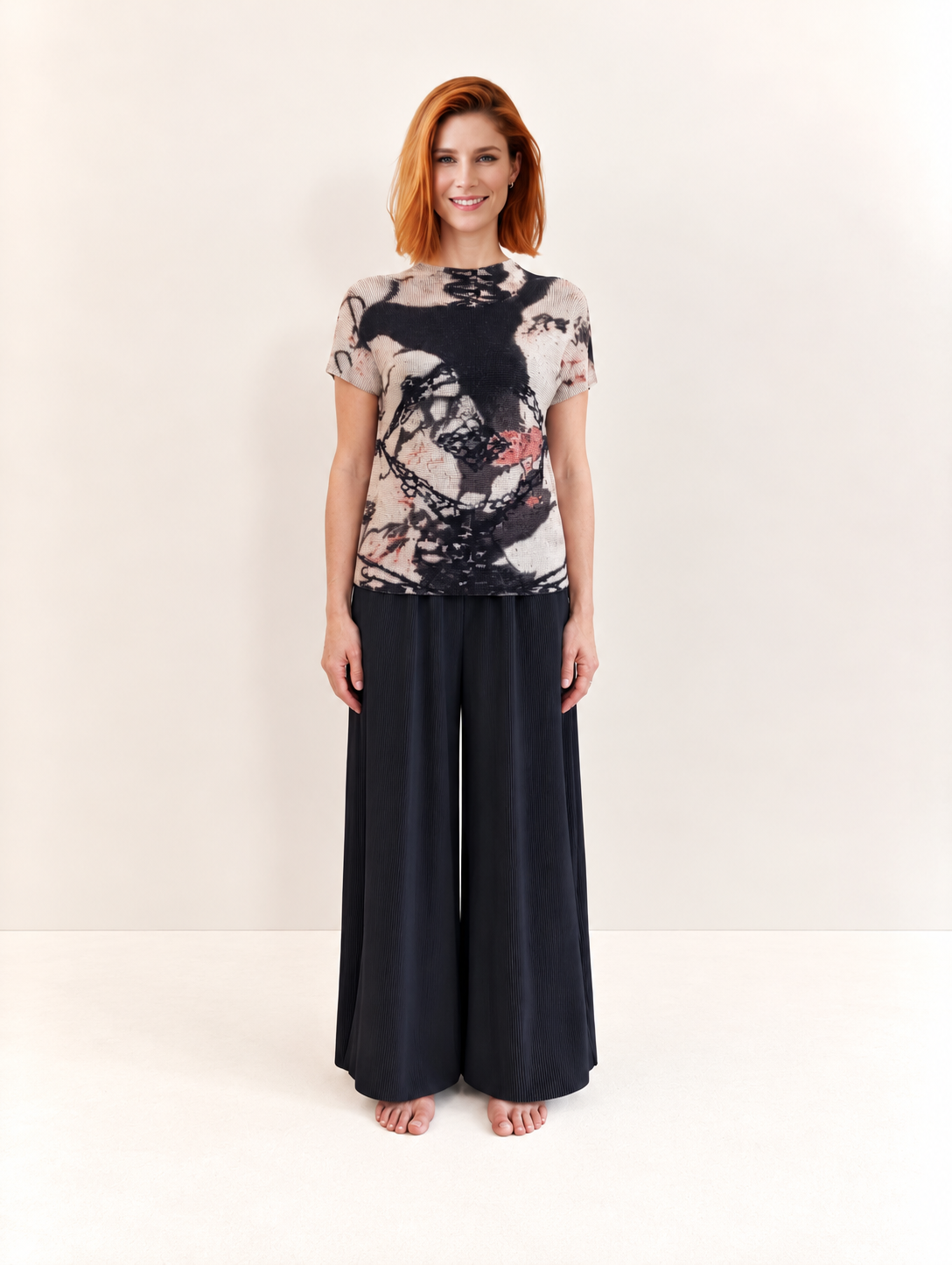 Pantalone Plissé Palazzo con Tasche