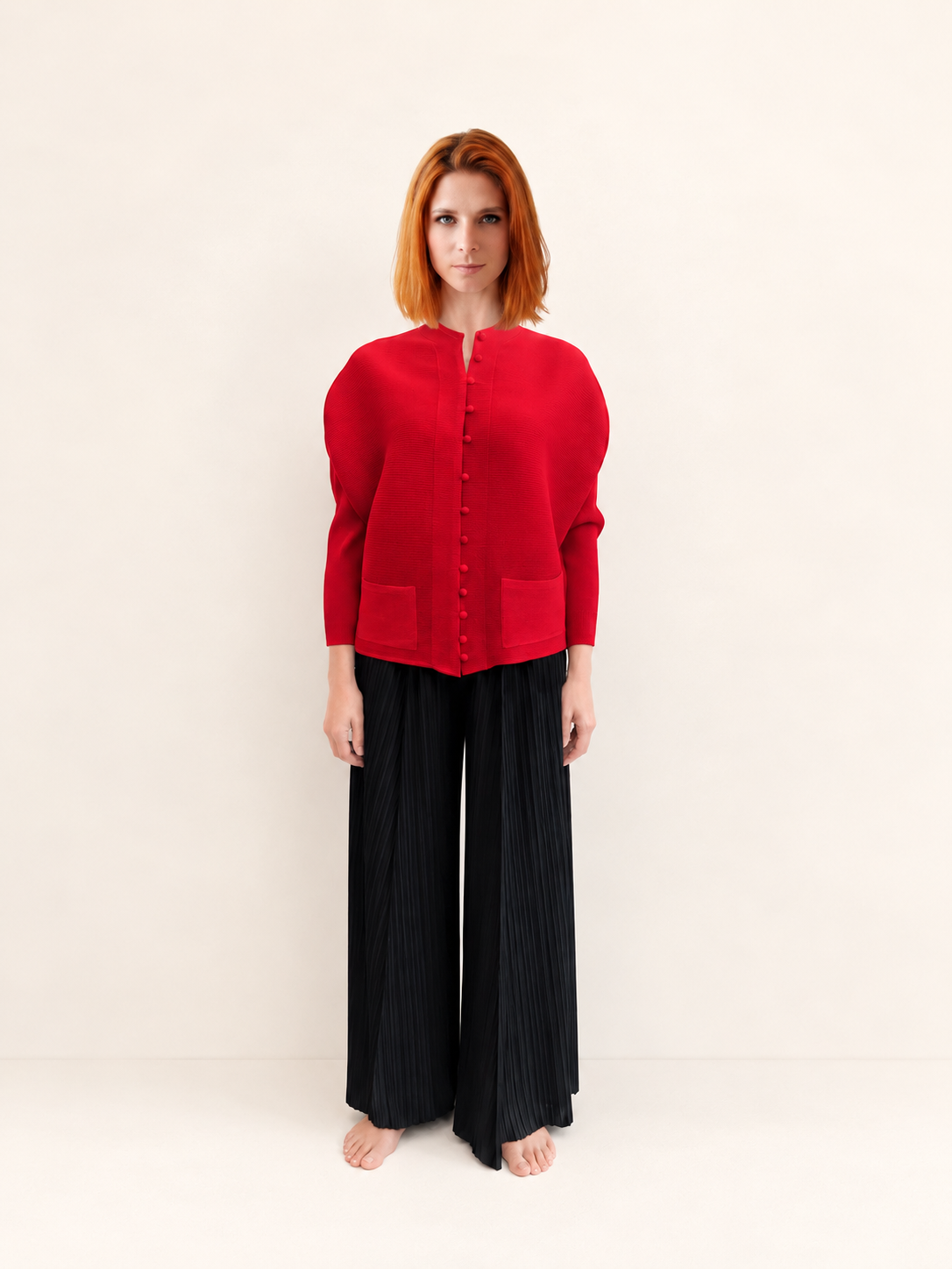 Giacca Plissé con Bottoni Oversize
