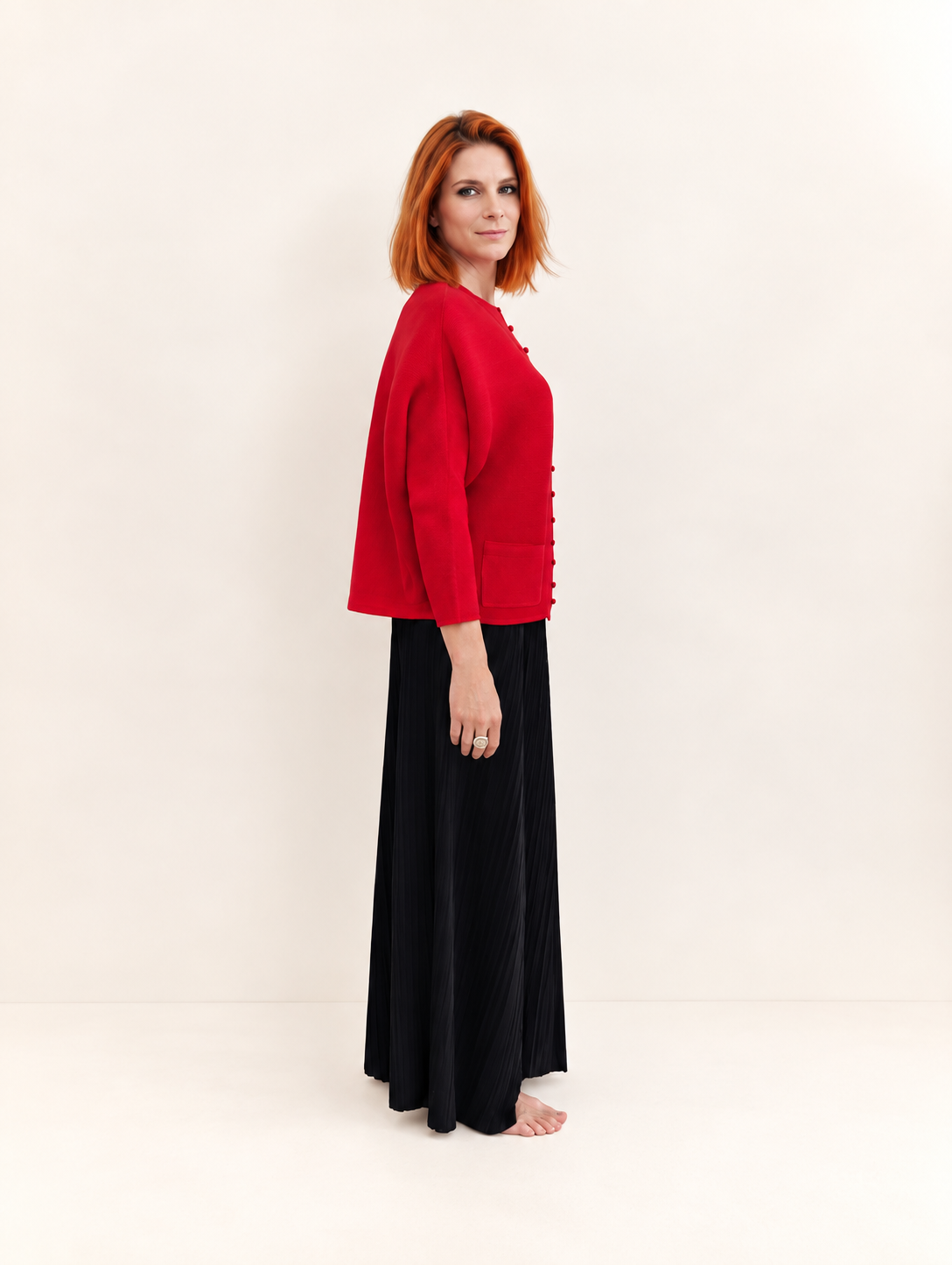 Giacca Plissé con Bottoni Oversize
