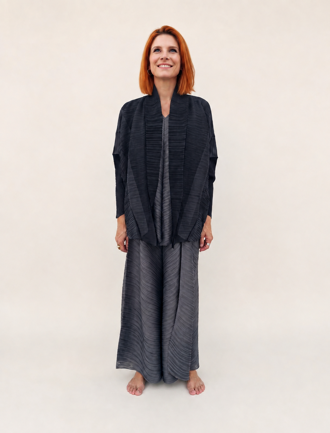 Cardigan Plissé Bicolore Oversize