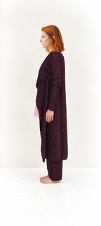 Cardigan Plissé Lungo con Collo Drappeggiato