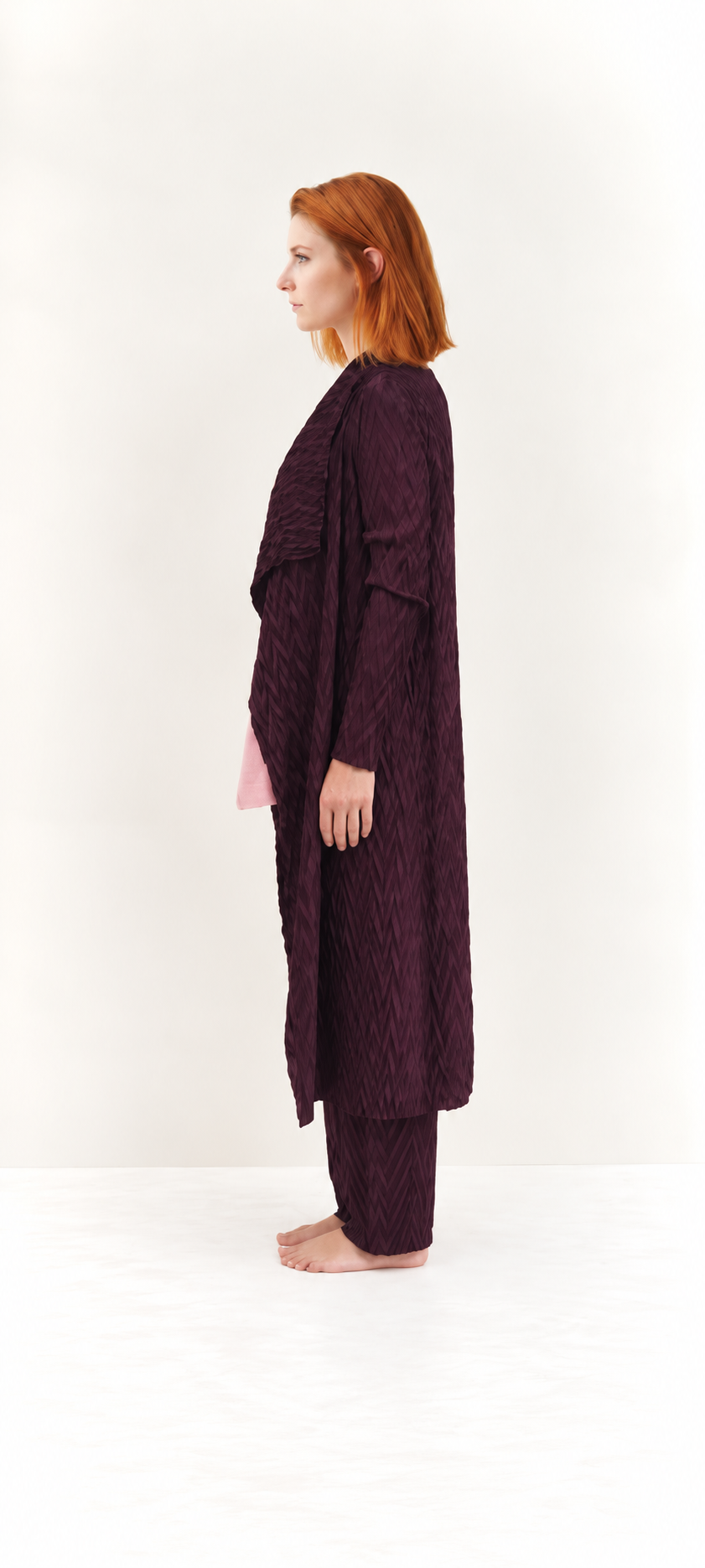 Cardigan Plissé Lungo con Collo Drappeggiato