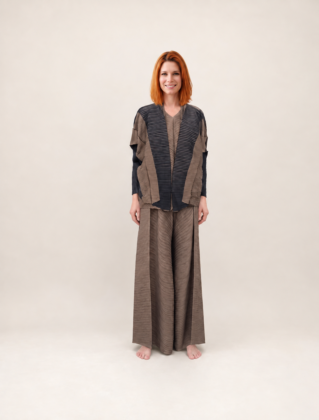 Cardigan Plissé Bicolore Oversize