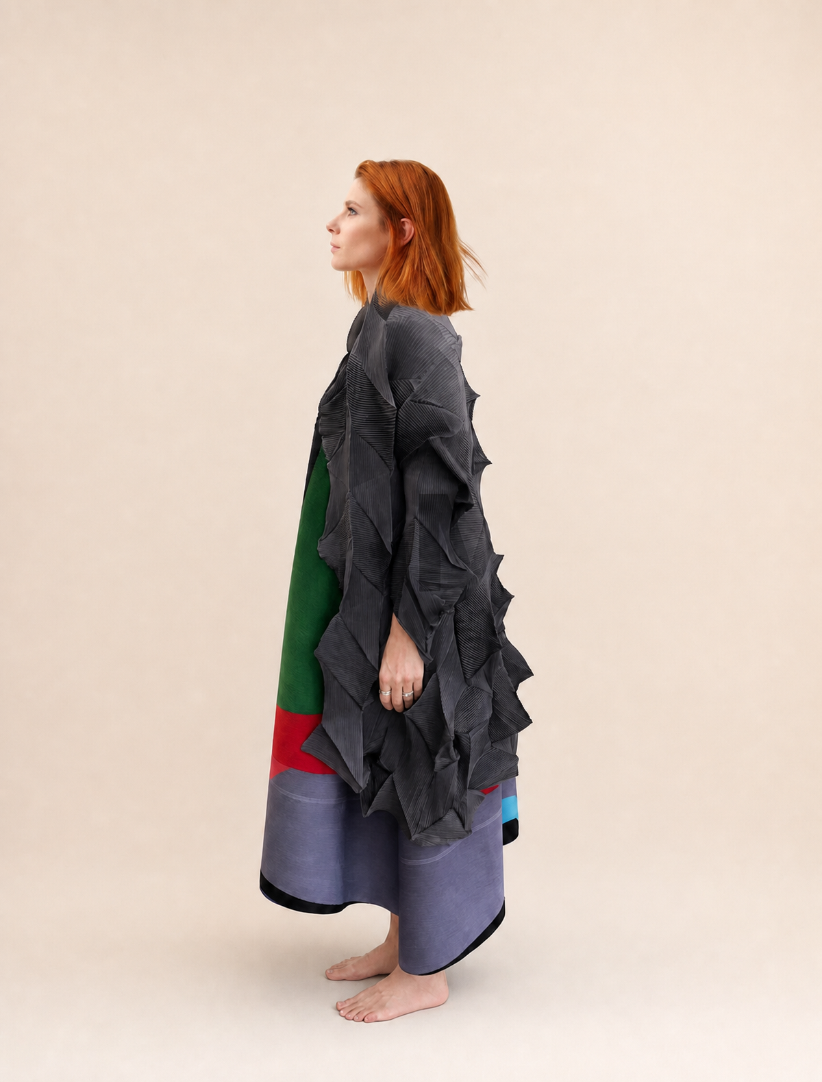Cardigan Donna Plissé Geometrico Oversize