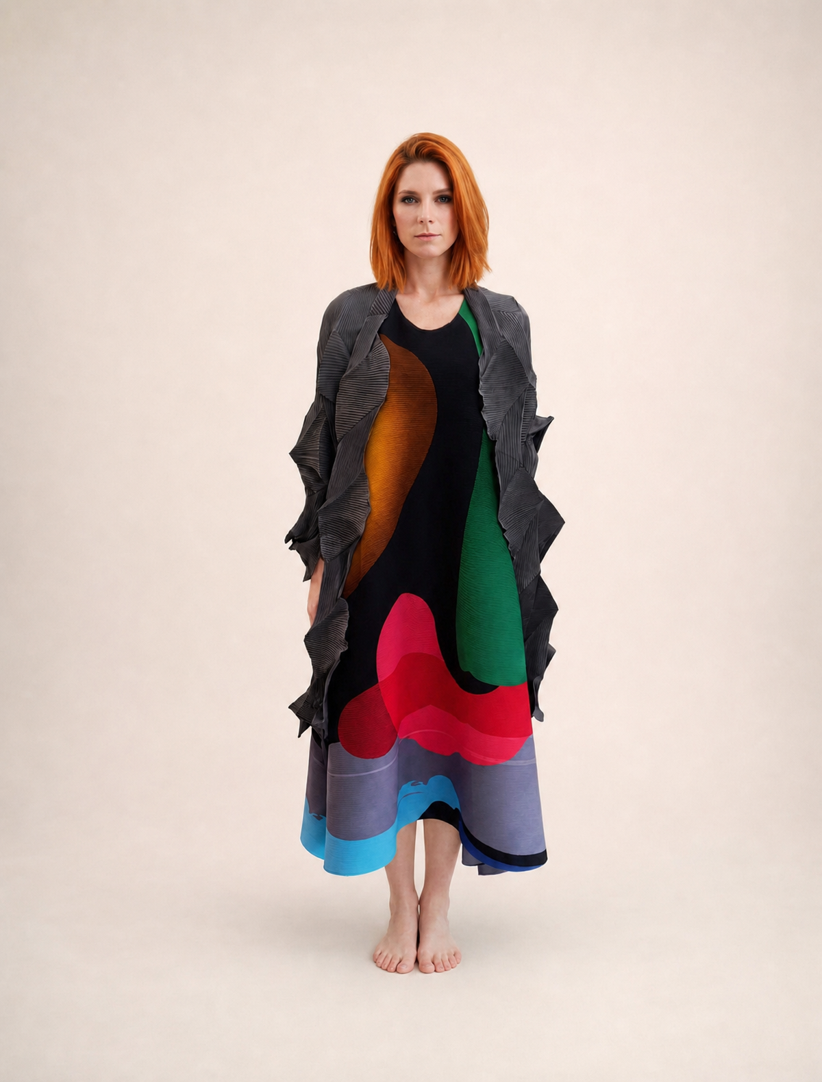 Cardigan Donna Plissé Geometrico Oversize