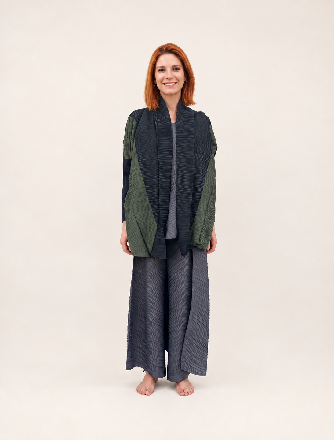 Cardigan Plissé Bicolore Oversize